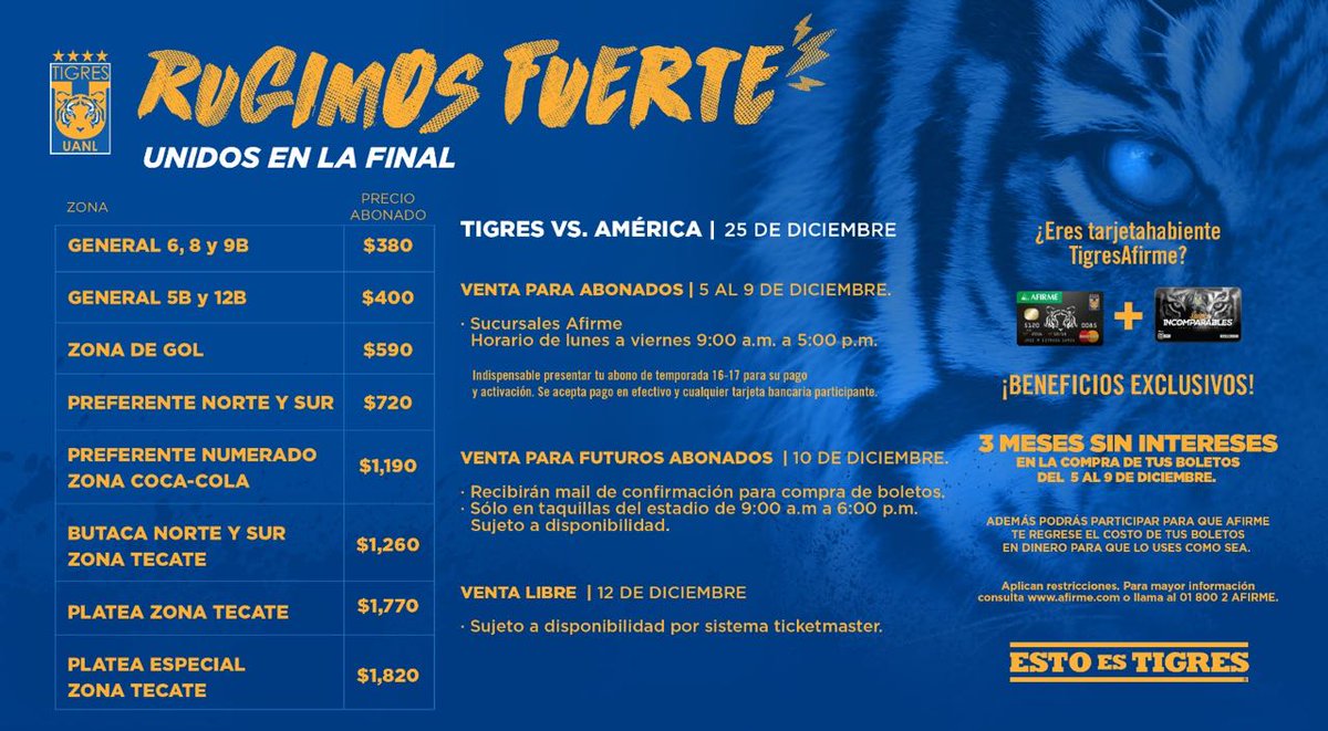 Precios gran final torneo apertura 2016 estadio universitario juego de vuelta Tigres vs America